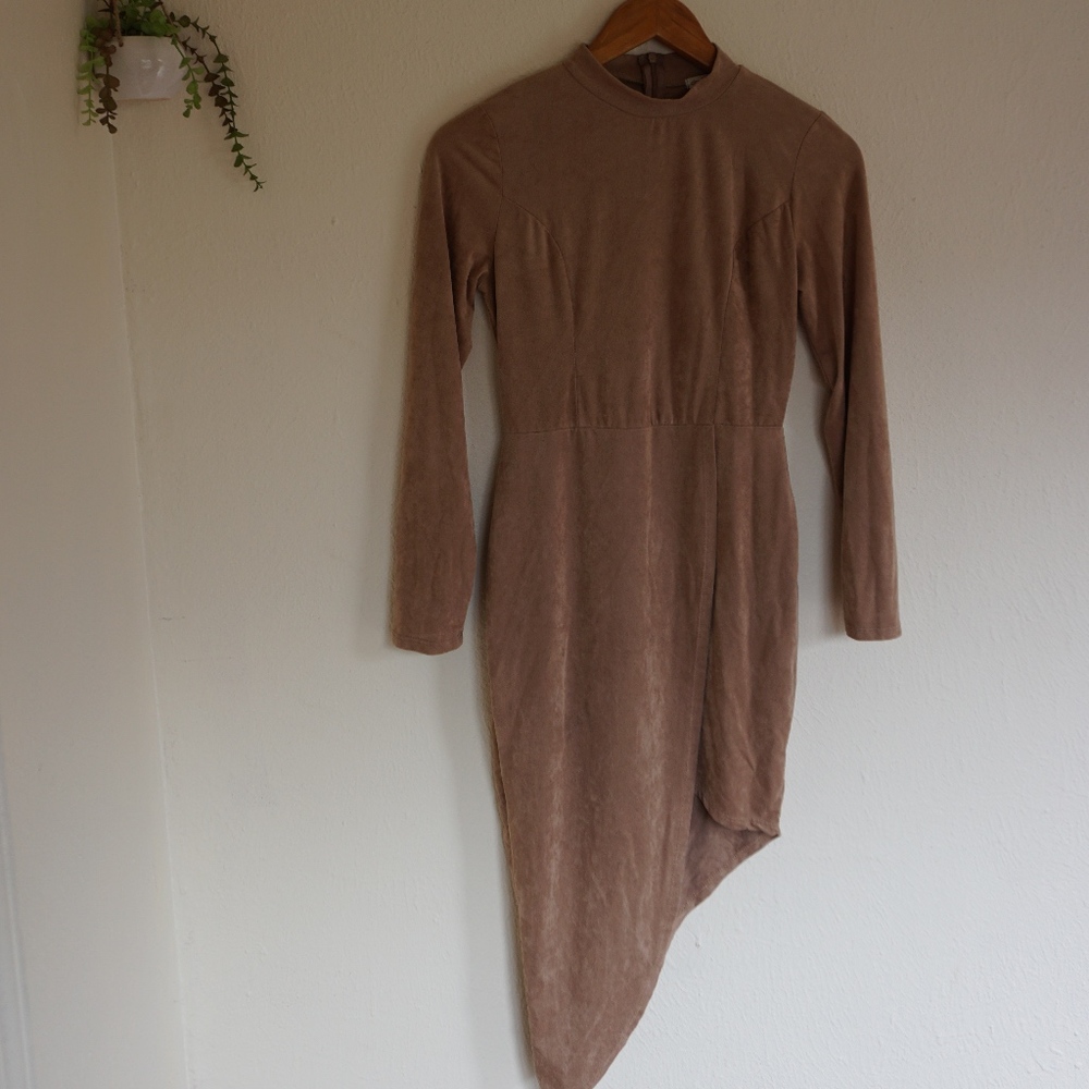 Gorgeous Beige High Low Velvet DateNight Dress